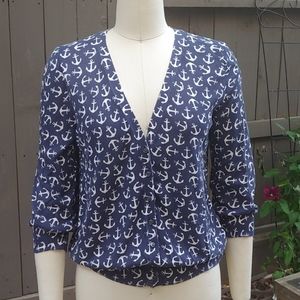 J.Crew mariner anchor nautical blue 3/4 cardigan S